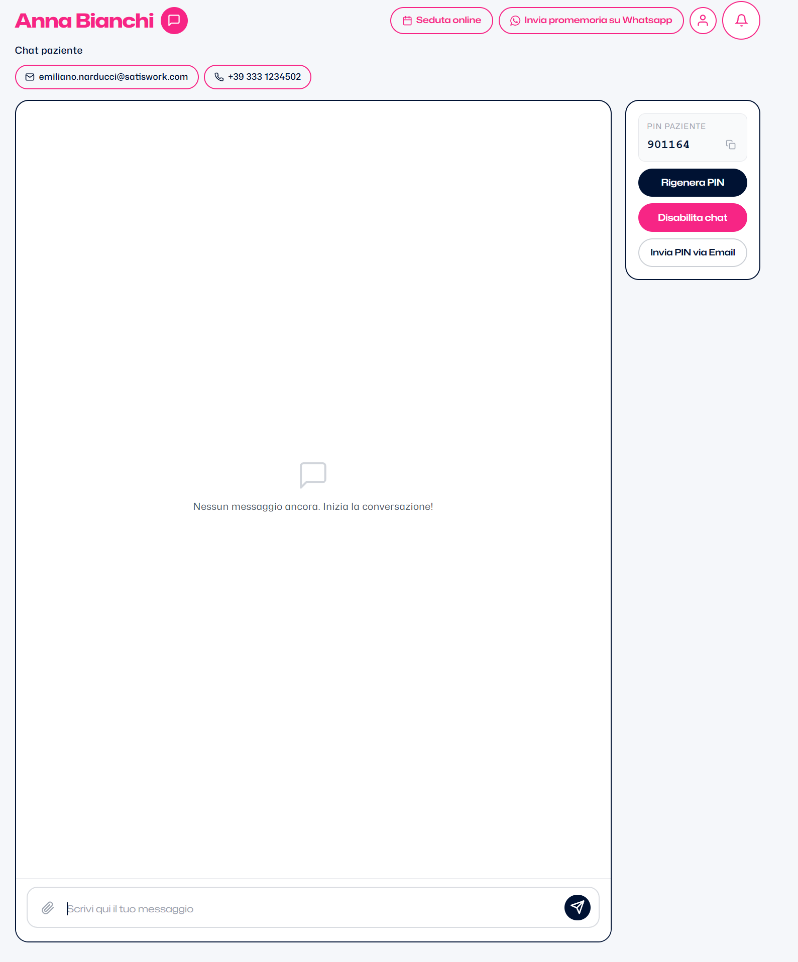 Chat paziente aperta con PIN